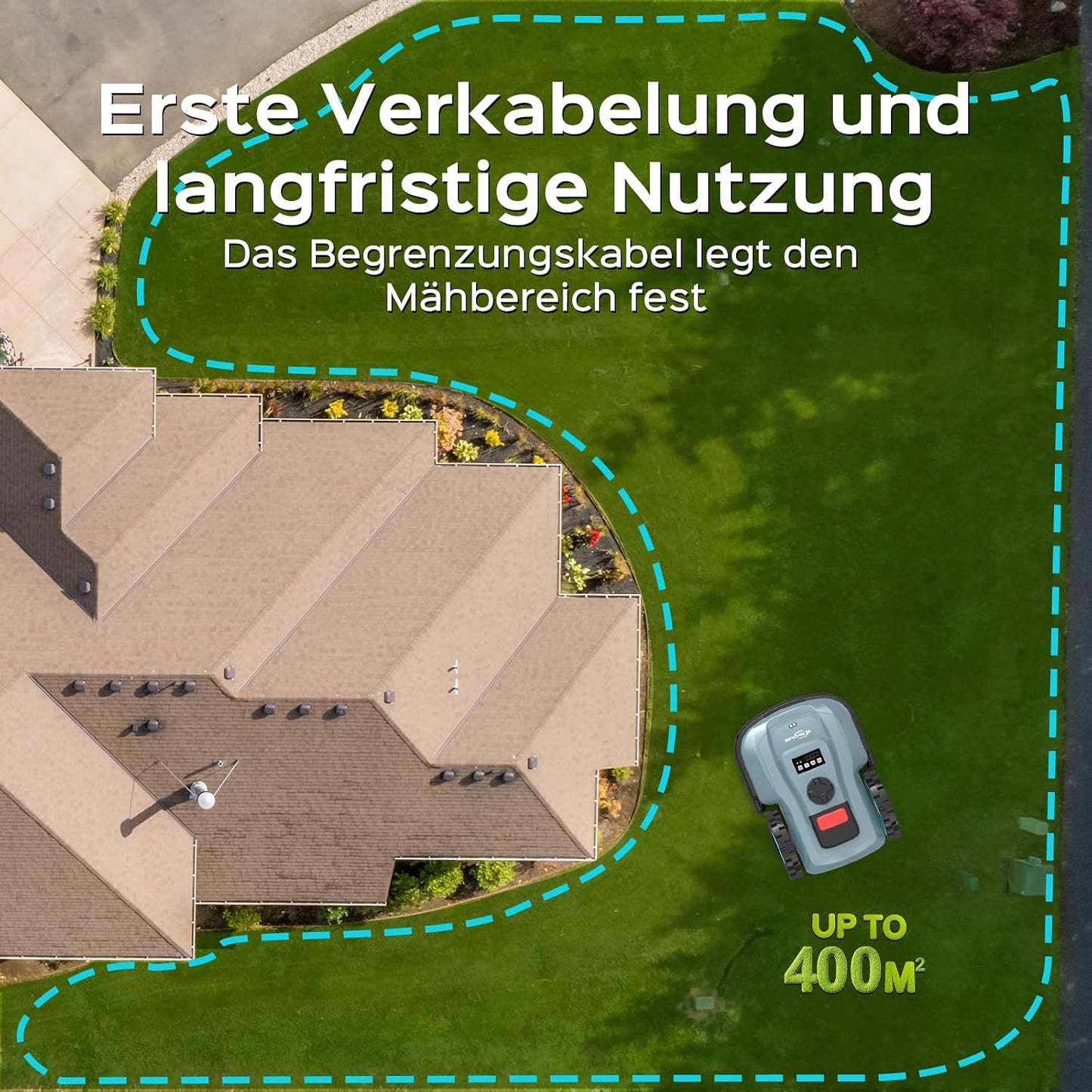 YARDCARE E400 Mähroboter mit 18cm Schnittbreite,App Steuerung,Max. bis zu 400m²,Regensensor,20-60mm Schnitthöhe,Rasenmäher Roboter mit IPX5 System,Weniger als 60 dB