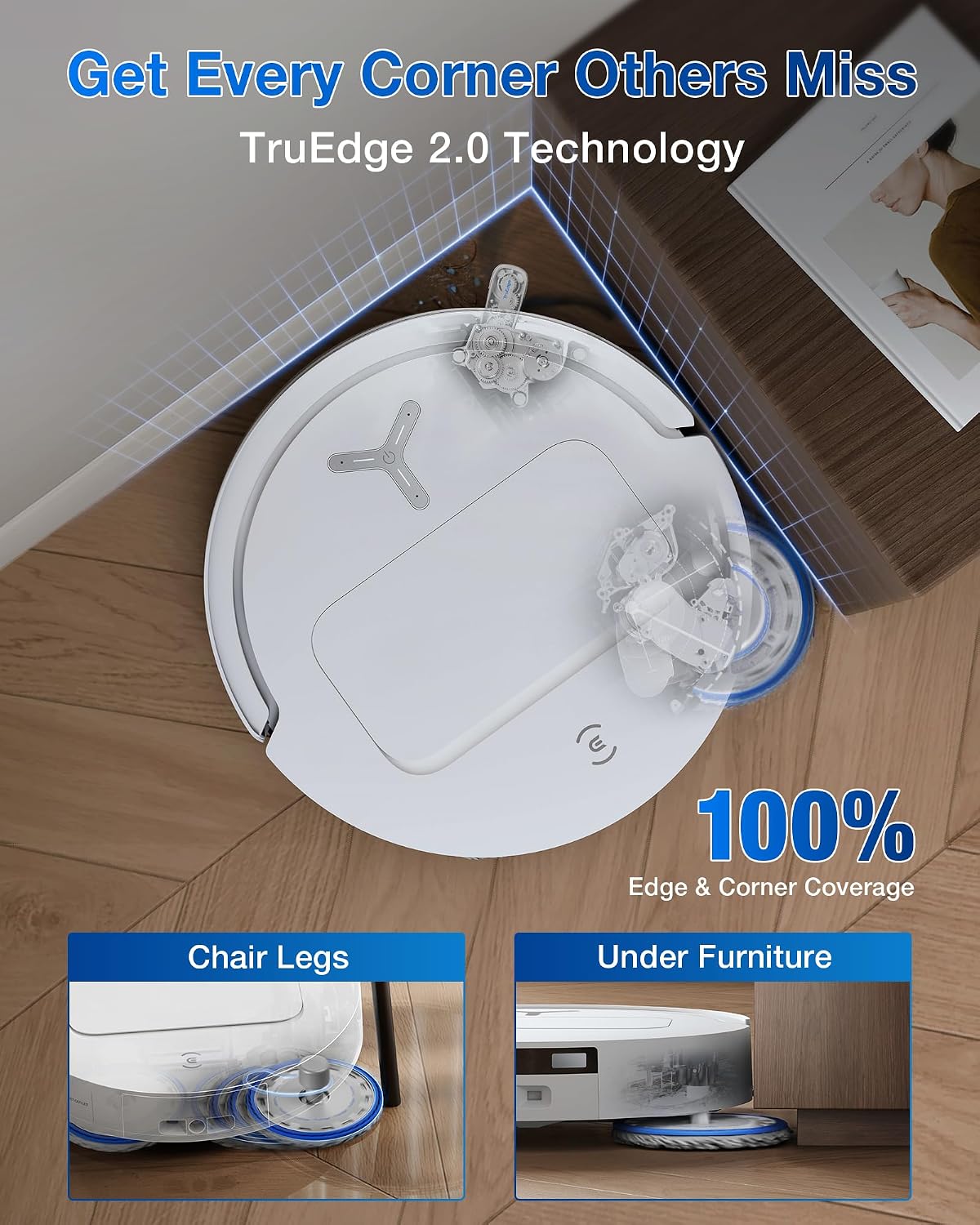 ECOVACS DEEBOT T50 PRO Omni Saugroboter und Wischmopp, 8,1 cm ultradünn, 15.000 Pa Saugkraft, ZeroTangle 2.0, TruEdge Kantenreinigung, AIVI 3D Hindernisvermeidung, Auto Mop Waschen & Trocknen