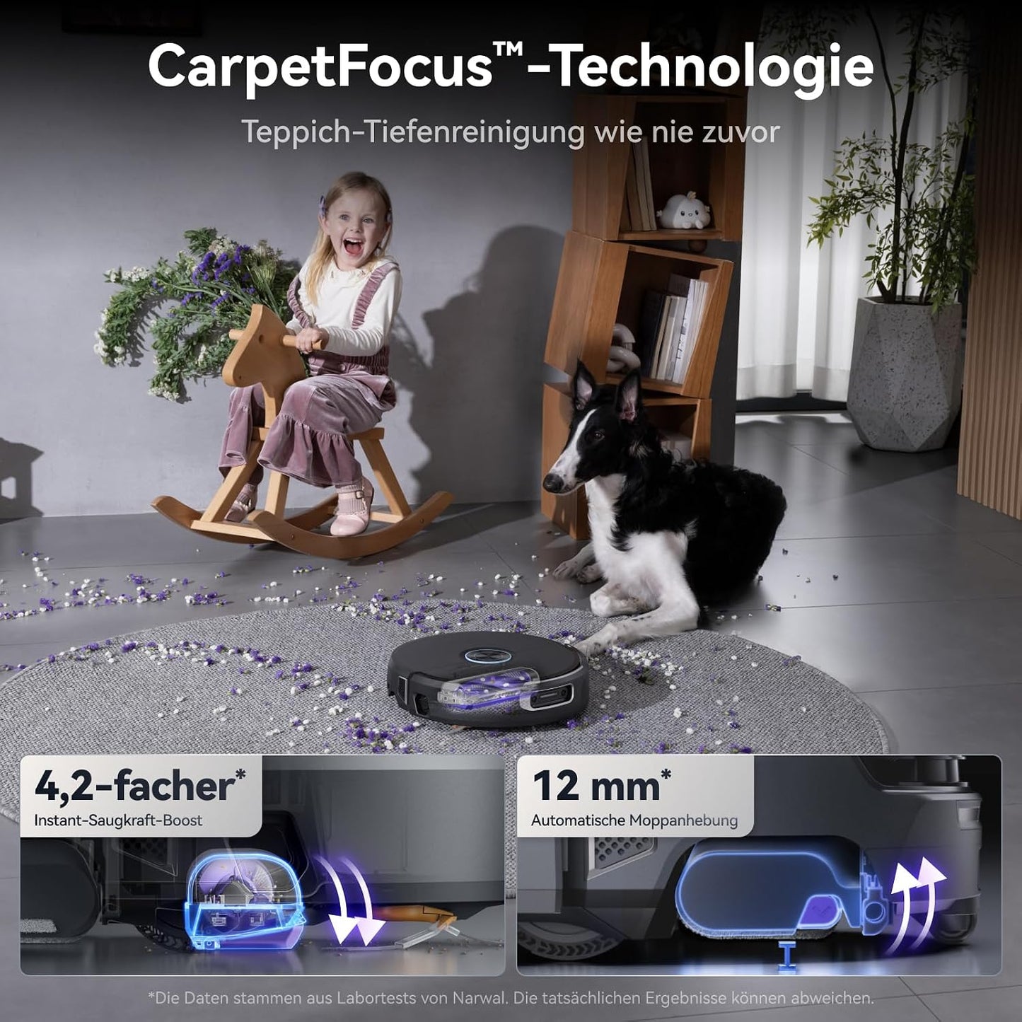 NARWAL Flow 2 Saugroboter mit Kompaktstation, Saug- und Wischroboter, FlowWash-Wischsystem mit 60 °C Heißwasser, 31.000 Pa Saugkraft, CarpetFocus™-Technologie, 100 °C Moppwäsche
