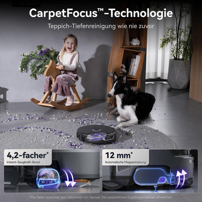NARWAL Flow 2 Saugroboter mit Kompaktstation, Saug- und Wischroboter, FlowWash-Wischsystem mit 60 °C Heißwasser, 31.000 Pa Saugkraft, CarpetFocus™-Technologie, 100 °C Moppwäsche