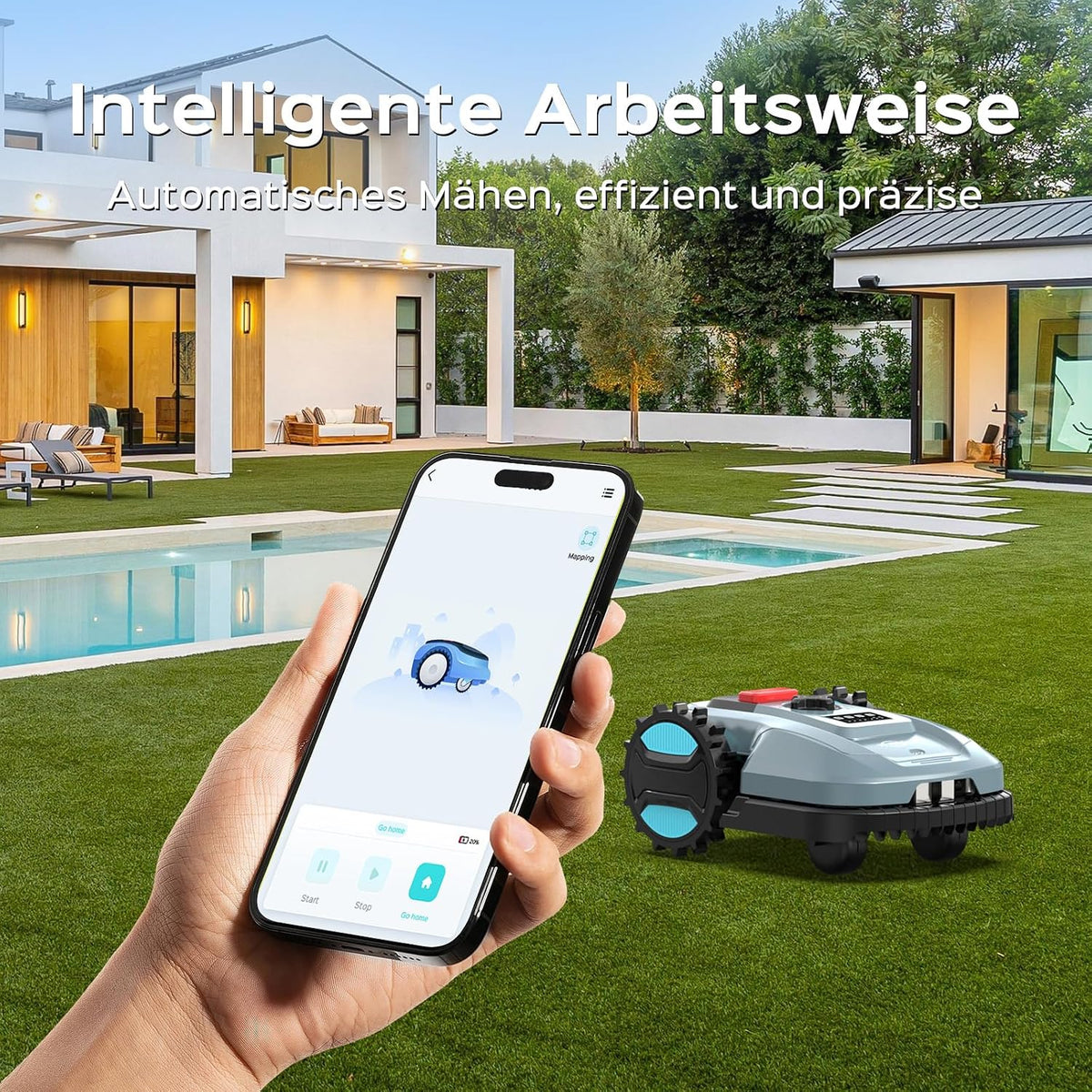 YARDCARE E400 Mähroboter mit 18cm Schnittbreite,App Steuerung,Max. bis zu 400m²,Regensensor,20-60mm Schnitthöhe,Rasenmäher Roboter mit IPX5 System,Weniger als 60 dB