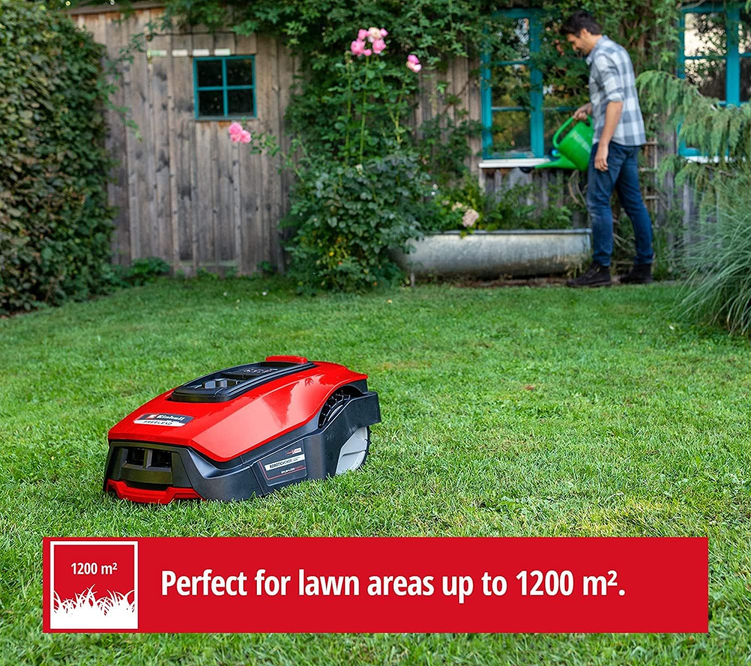Einhell Mähroboter FREELEXO 1200 LCD BT (für bis zu 1200 m², Multizonen-Mäher, Bluetooth App-Steuerung, für Steigungen bis 35%, inkl. PXC-Akku und Installationszubehör)