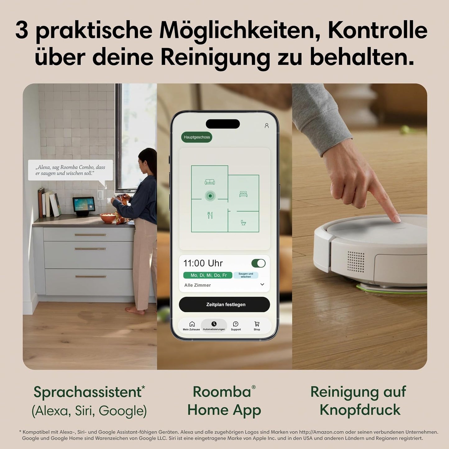 iRobot Roomba® Plus 515 Combo Roboter + AutoWash™ Station, 22Kpa, Multifunktions‑Station, Wäscht und trocknet die Wischpads bei heißer Temperatur, Clearview LiDAR, Entleert-Sich, Weiß