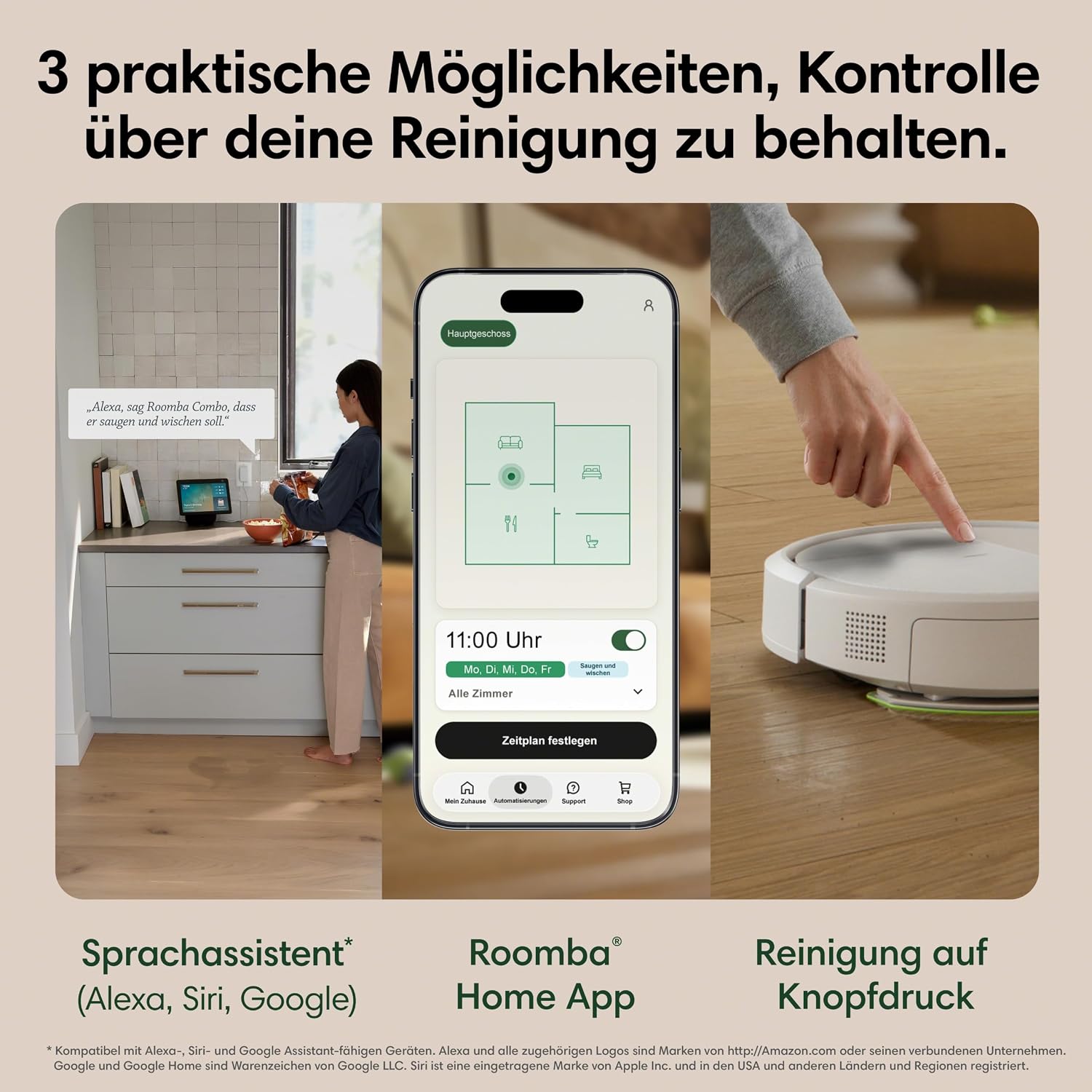 iRobot Roomba® Plus 515 Combo Roboter + AutoWash™ Station, 22Kpa, Multifunktions‑Station, Wäscht und trocknet die Wischpads bei heißer Temperatur, Clearview LiDAR, Entleert-Sich, Weiß