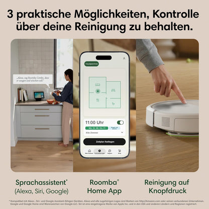 iRobot Roomba® Plus 515 Combo Roboter + AutoWash™ Station, 22Kpa, Multifunktions‑Station, Wäscht und trocknet die Wischpads bei heißer Temperatur, Clearview LiDAR, Entleert-Sich, Weiß