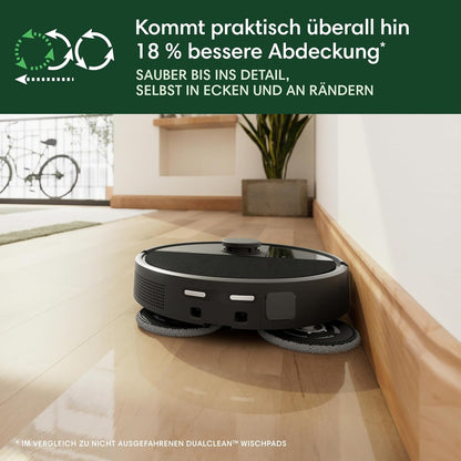 iRobot Roomba Plus 505 Saug- und Wischroboter + AutoWash-Station Saugroboter mit Wischfunktion - Multifunktinales Station - Clearview Pro LiDAR - 7000Pa - DualClean Wischpads mit PerfectEdge - SmartScrub - Schwarz