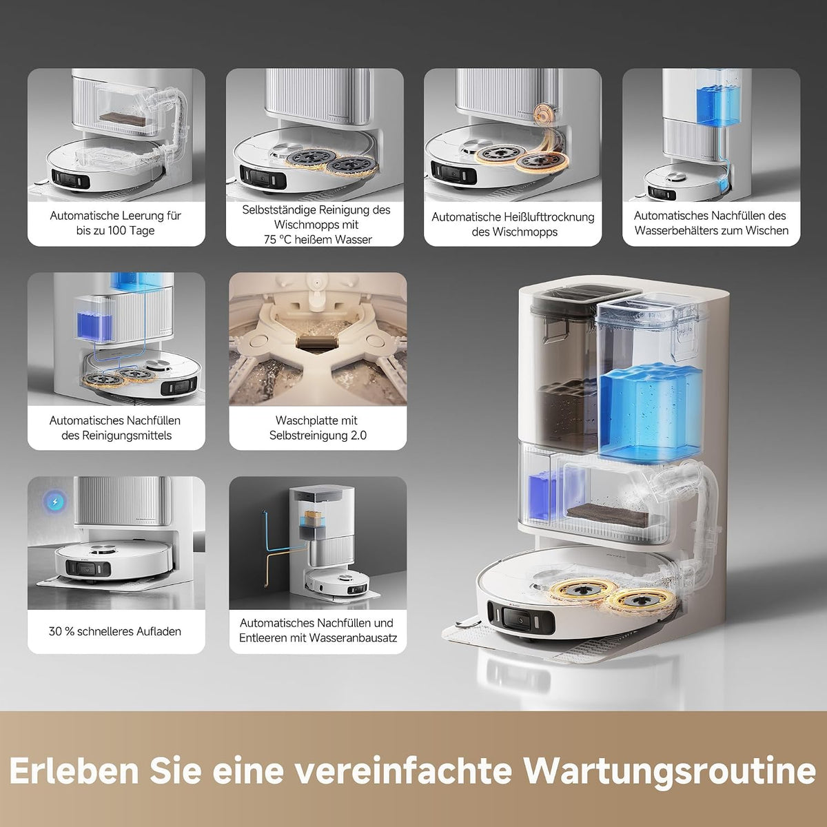 dreame L40 Ultra AE Saugroboter mit Wischfunktion, 19.000 Pa Saugkraft, viele Bürsten und EIN Flexibler Wischmopp, nassen und trockenen Schmutz,Das All-in-1-Station entleert Staub