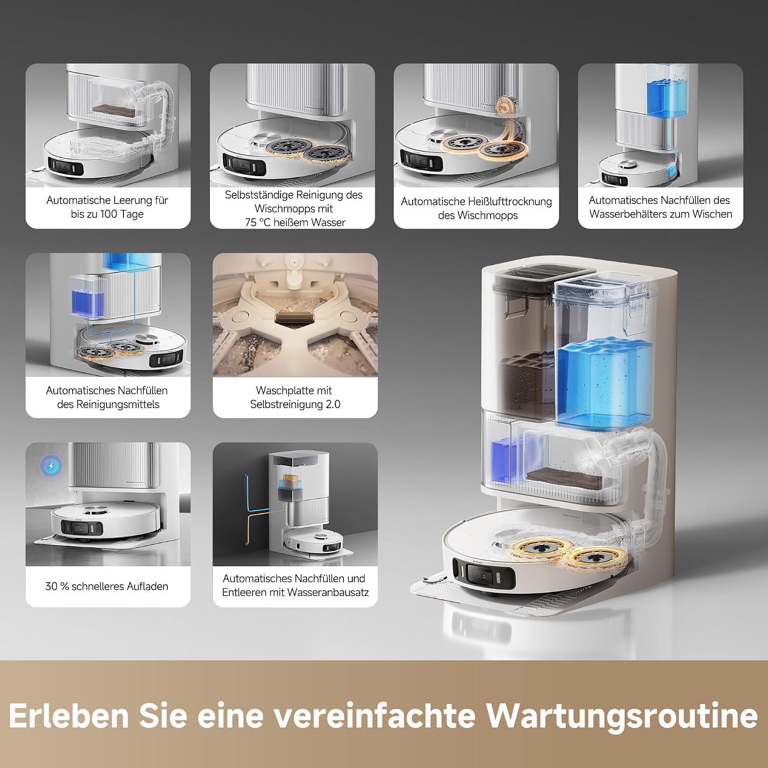 dreame L40 Ultra AE Saugroboter mit Wischfunktion, 19.000 Pa Saugkraft, viele Bürsten und EIN Flexibler Wischmopp, nassen und trockenen Schmutz,Das All-in-1-Station entleert Staub