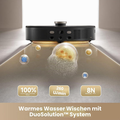 Mova V50 Ultra Complete Saugroboter und Wischmopp Selbstreinigend, 24.000Pa Saugkraft, Hebbare Navigation mit Hindernisüberwindung und Warmwasserwischen mit DuoSolution System Entwickelt für Haustiere