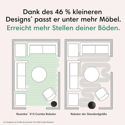 iRobot Roomba® Plus 515 Combo Roboter + AutoWash™ Station, 22Kpa, Multifunktions‑Station, Wäscht und trocknet die Wischpads bei heißer Temperatur, Clearview LiDAR, Entleert-Sich, Weiß