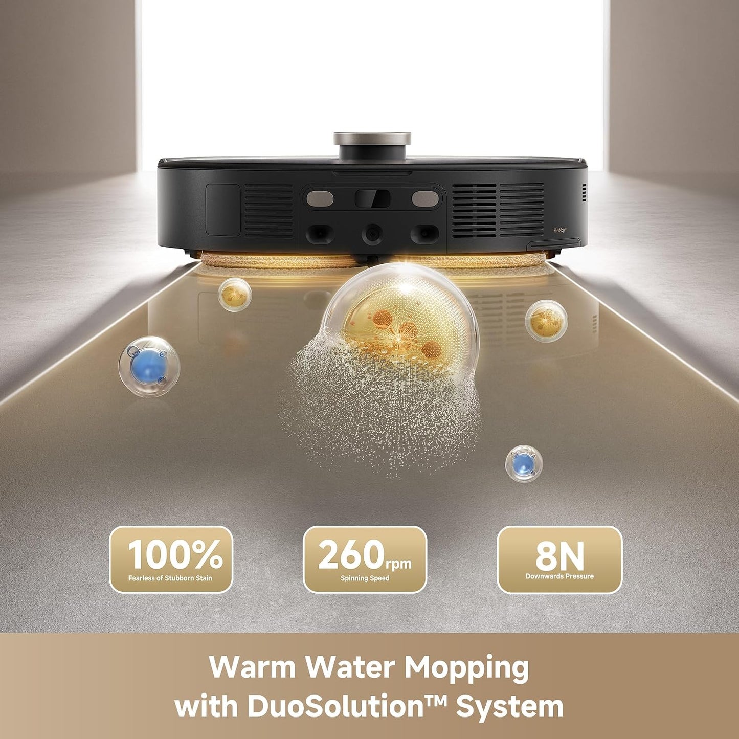 Mova V50 Ultra Complete Saugroboter und Wischmopp, Saugleistung von 24.000 Pa, Hebbare Navigation mit 6cm Hindernisüberwindung und Warmwasserwischen mit DuoSolution System, Schwarz