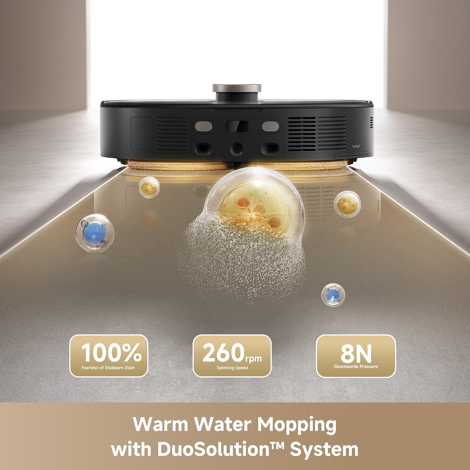 Mova V50 Ultra Complete Saugroboter und Wischmopp, Saugleistung von 24.000 Pa, Hebbare Navigation mit 6cm Hindernisüberwindung und Warmwasserwischen mit DuoSolution System, Schwarz