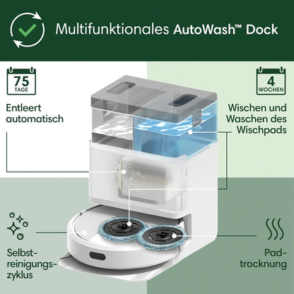 iRobot Roomba Plus 405 Saug- und Wischroboter + AutoWash-Station Saugroboter mit Wischfunktion - Clearview LiDAR - 7000Pa - DualClean Wischpads - SmartScrub - Teppicherkennung - 75 Tage Entleerung - Weiß
