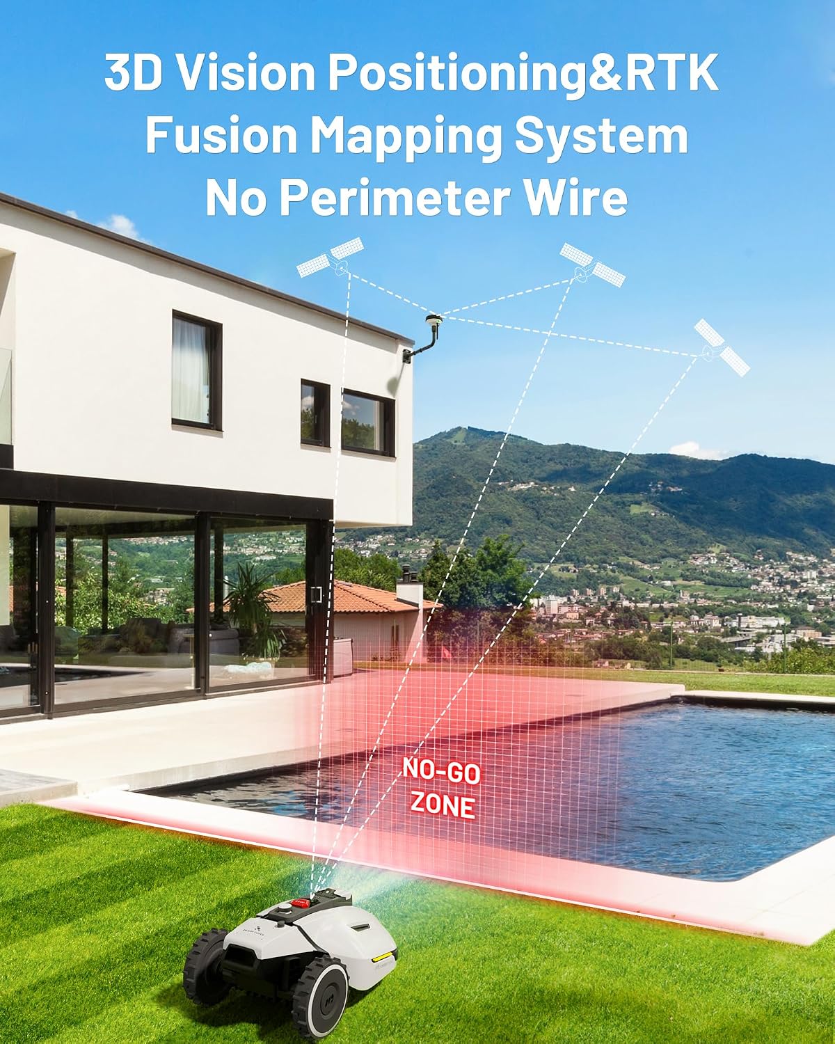 Mammotion YUKA 2000 Roboter-Rasenmäher, 3D-Vision-Positionierungs- und RTK-Fusion-Mapping-System für 0,5 Hektar Rasen, 45 % Steigung, Schnitthöhe 3 cm - 10,2 cm, Perimeter drahtlos, APP-Steuerung