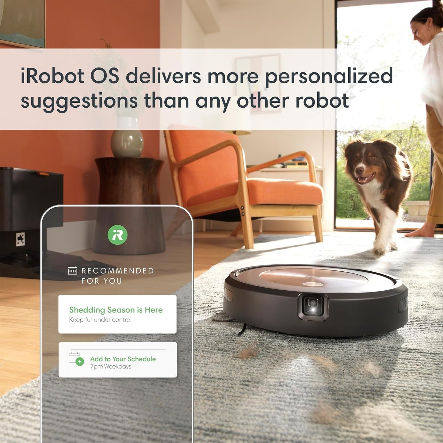 iRobot Roomba j9+ Selbstentleerender Saugroboter – leistungsstärkere Saugkraft, identifiziert und vermeidet Hindernisse wie Haustierabfälle, leert Sich für 60 Tage, am besten für Haushalte mit