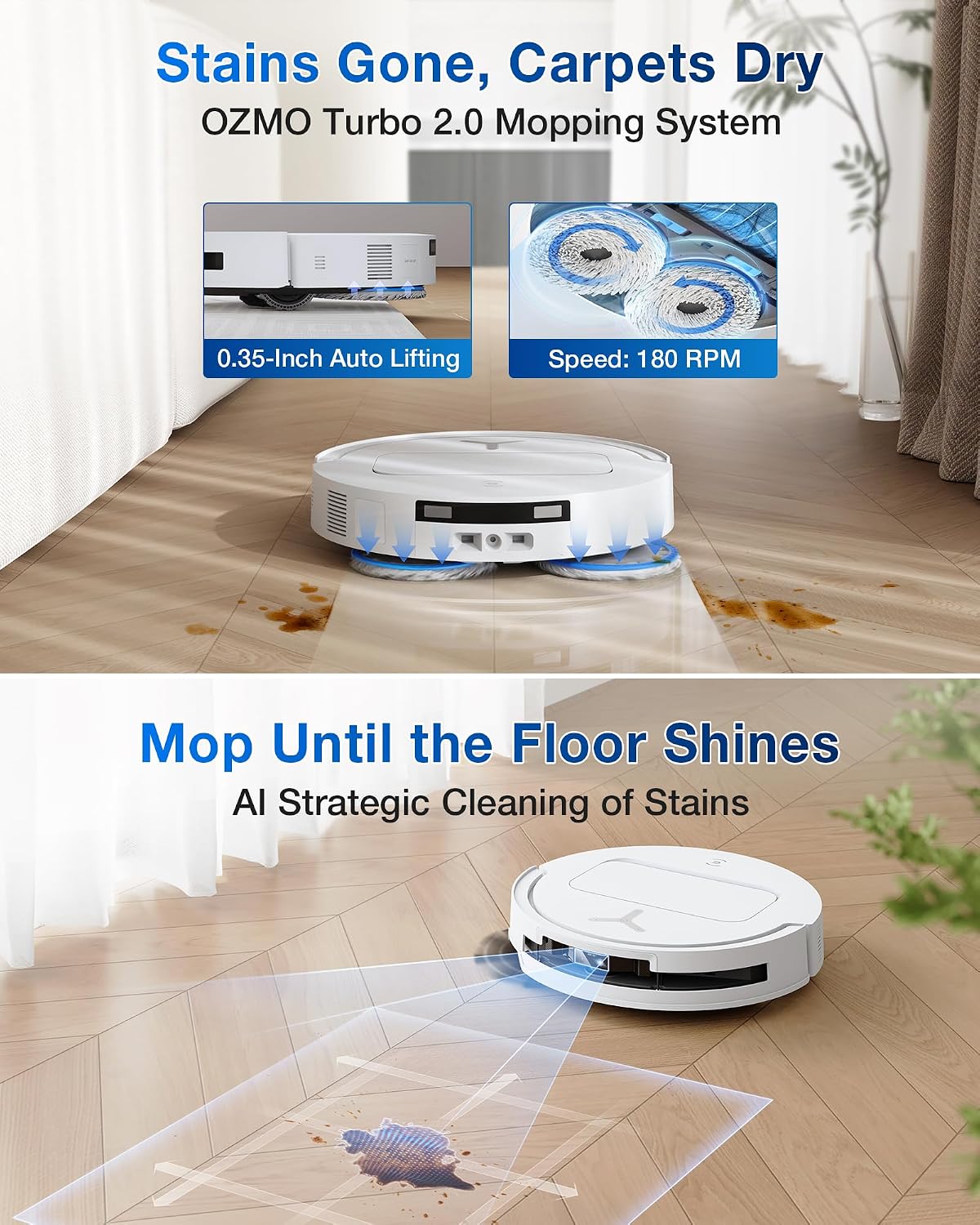 ECOVACS DEEBOT T50 PRO Omni Saugroboter und Wischmopp, 8,1 cm ultradünn, 15.000 Pa Saugkraft, ZeroTangle 2.0, TruEdge Kantenreinigung, AIVI 3D Hindernisvermeidung, Auto Mop Waschen & Trocknen