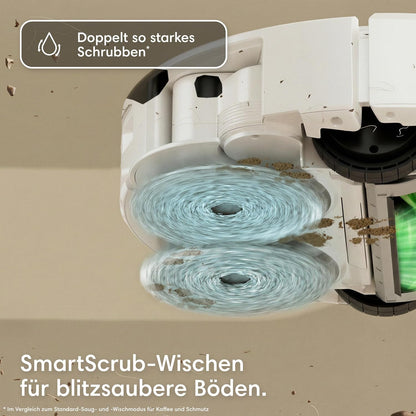 iRobot Roomba® Plus 515 Combo Roboter + AutoWash™ Station, 22Kpa, Multifunktions‑Station, Wäscht und trocknet die Wischpads bei heißer Temperatur, Clearview LiDAR, Entleert-Sich, Weiß