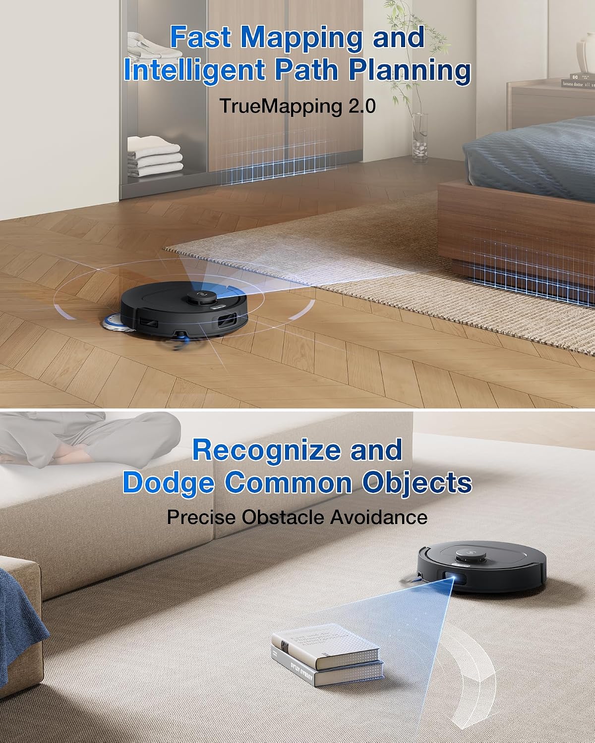 ECOVACS DEEBOT T30C Saugroboter und Mop, 20.000Pa Saugkraft, TruEdge Adaptives Kantenwischen, ZeroTangle 2.0-Technologie, Heißwasserwaschen, Selbstentleerend, Auto-Lift-Wischen, Hindernisvermeidung