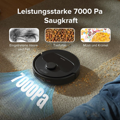 roborock Qrevo S Saugroboter mit Wischfunktion, 7000 Pa HyperForce® Reinigungsleistung, 45 dB(A) leises Trocknen, PreciSense® LiDAR Navigation, zusätzlich 2 Wischmops, Roboterstaubsauger-Set(Schwarz)