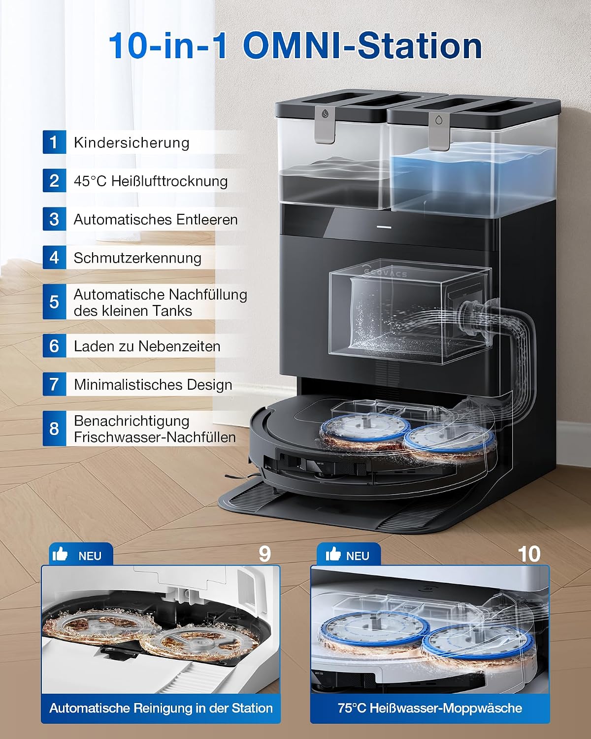 ECOVACS T50 Omni Gen2 Saugroboter mit Wischfunktion 21.000 Pa, ZeroTangle