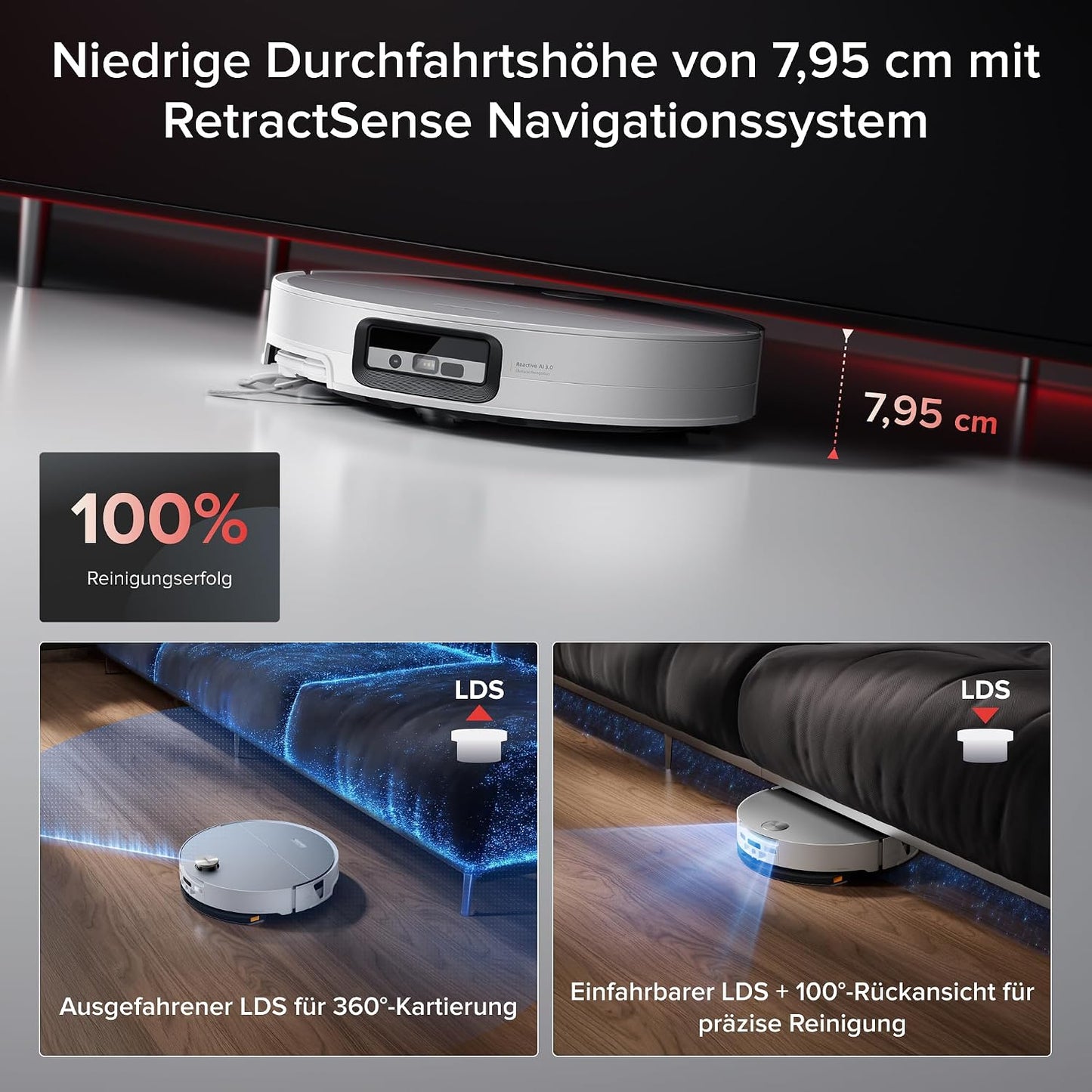 roborock Saros 20 Sonic Saugroboter mit Wischfunktion, VibraRise 5.0 Wischsystem, AdaptiLift Chassis 3.0, 36,000 Pa Saugkraft, ultraflach Design, FlexiArm Technologie, brandneues RockDock, Weiß