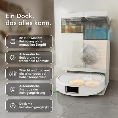 iRobot Roomba® Plus 575 Combo Roboter + AutoWash™ Station, 25Kpa, Multifunktions‑Station,Wäscht und trocknet die Wischpads bei heißer Temperatur, Clearview LiDAR+Kamera, Entleert-Sich, Schwarz