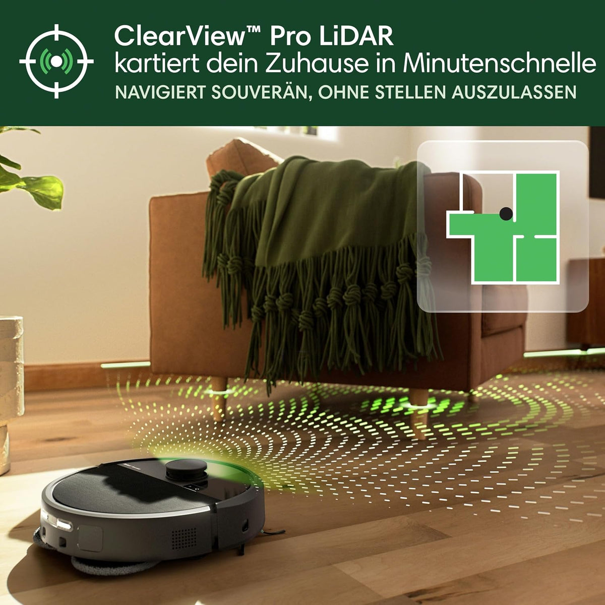 iRobot Roomba Plus 505 Saug- und Wischroboter + AutoWash-Station Saugroboter mit Wischfunktion - Multifunktinales Station - Clearview Pro LiDAR - 7000Pa - DualClean Wischpads mit PerfectEdge - SmartScrub - Schwarz