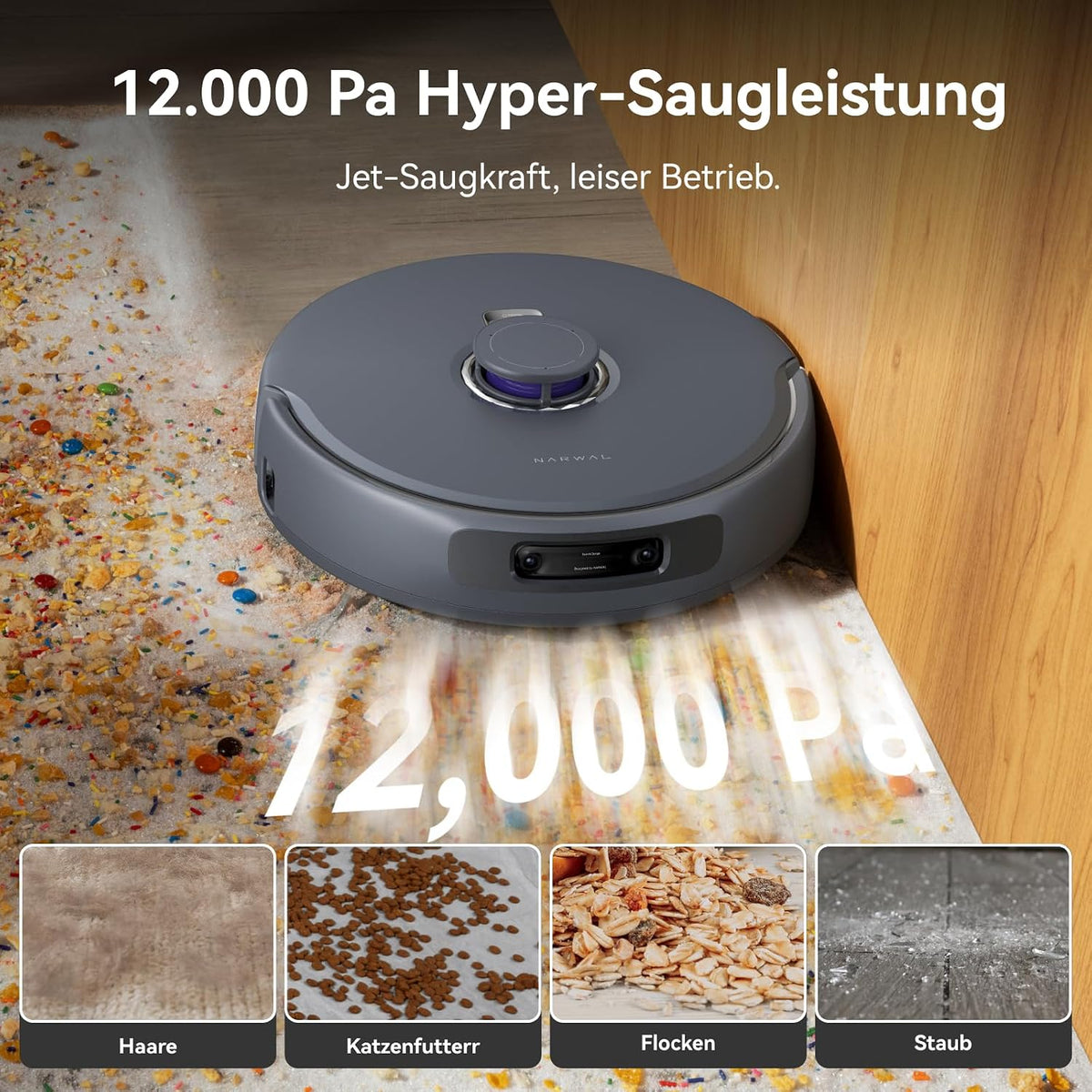 Narwal Freo Z Ultra Saugroboter mit Wischfunktion, Doppel-KI-Ausweihen KI-adaptivem Heißwasserwaschen von Mopps und Trocknen, 12.000 Pa Saugkraft, Zero Tangling Bürste 2.0, Intelligente APP