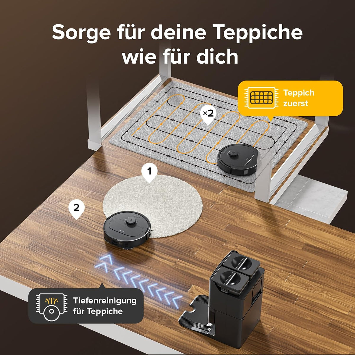 roborock Qrevo S Saugroboter mit Wischfunktion, 7000 Pa HyperForce® Reinigungsleistung, 45 dB(A) leises Trocknen, PreciSense® LiDAR Navigation, zusätzlich 2 Wischmops, Roboterstaubsauger-Set(Schwarz)