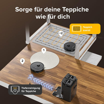 roborock Qrevo S Saugroboter mit Wischfunktion, 7000 Pa HyperForce® Reinigungsleistung, 45 dB(A) leises Trocknen, PreciSense® LiDAR Navigation, zusätzlich 2 Wischmops, Roboterstaubsauger-Set(Schwarz)
