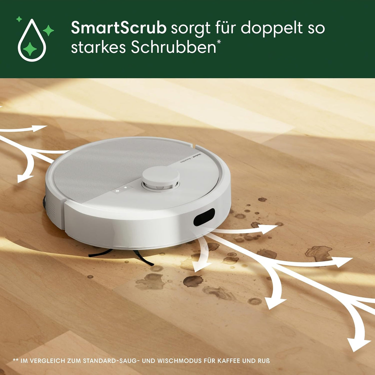 iRobot Roomba Plus 405 Saug- und Wischroboter + AutoWash-Station Saugroboter mit Wischfunktion - Clearview LiDAR - 7000Pa - DualClean Wischpads - SmartScrub - Teppicherkennung - 75 Tage Entleerung - Weiß