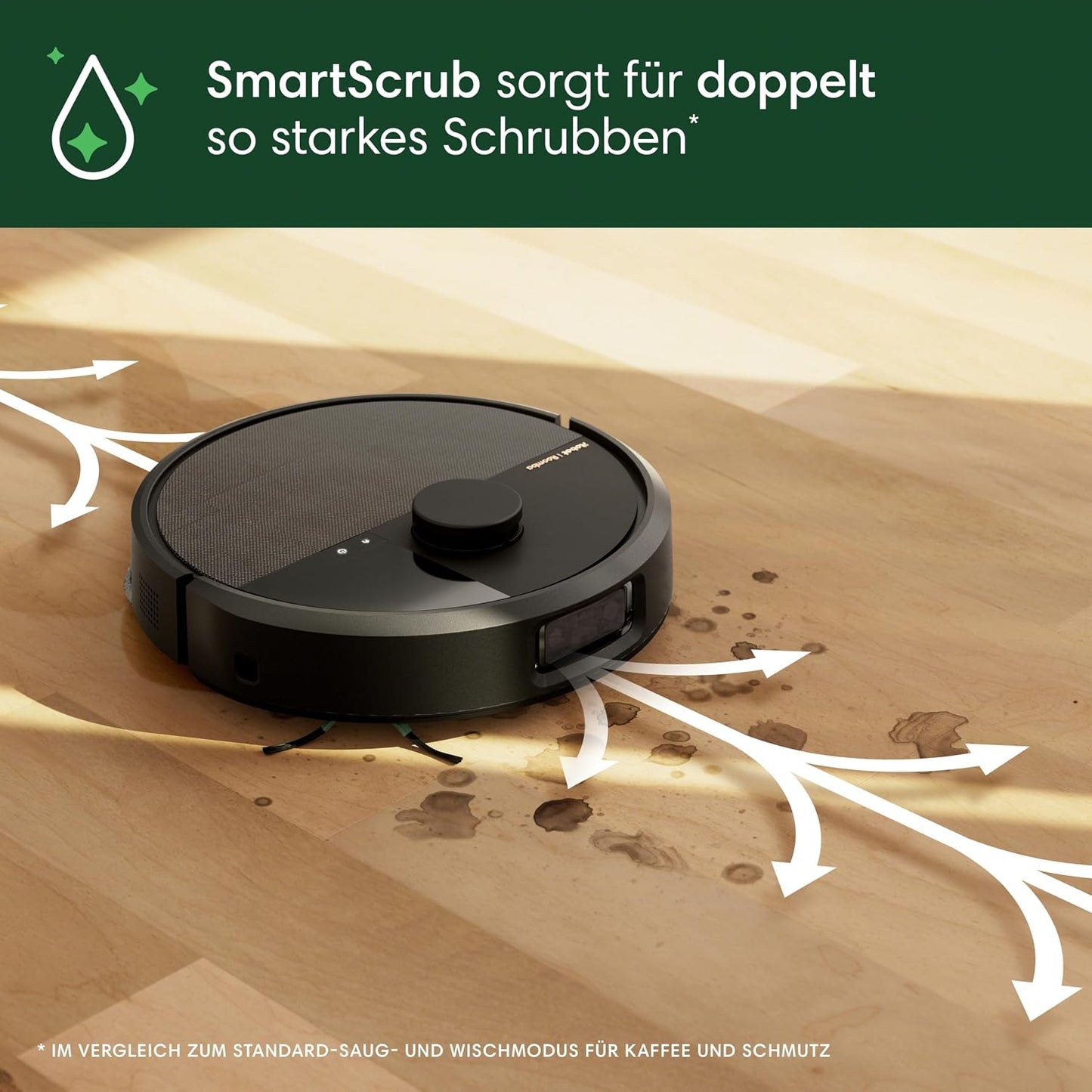 iRobot Roomba Plus 505 Saug- und Wischroboter + AutoWash-Station Saugroboter mit Wischfunktion - Multifunktinales Station - Clearview Pro LiDAR - 7000Pa - DualClean Wischpads mit PerfectEdge - SmartScrub - Schwarz
