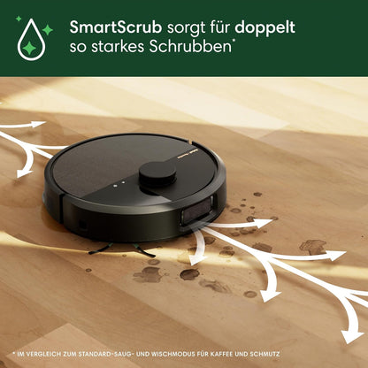 iRobot Roomba Plus 505 Saug- und Wischroboter + AutoWash-Station Saugroboter mit Wischfunktion - Multifunktinales Station - Clearview Pro LiDAR - 7000Pa - DualClean Wischpads mit PerfectEdge - SmartScrub - Schwarz