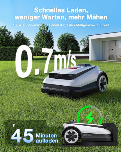 ECOVACS Goat A1600 RTK Mähroboter ohne Begrenzungskabel, 1600m², 330 mm Schnittbreite, LiDAR-unterstützte RTK+Vision Navigation, Rasenmäher Roboter, 100W Schnittleistung, 50% Steigungen
