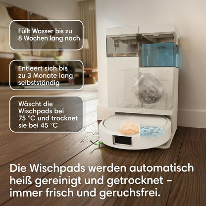 iRobot Roomba® Plus 515 Combo Roboter + AutoWash™ Station, 22Kpa, Multifunktions‑Station, Wäscht und trocknet die Wischpads bei heißer Temperatur, Clearview LiDAR, Entleert-Sich, Weiß