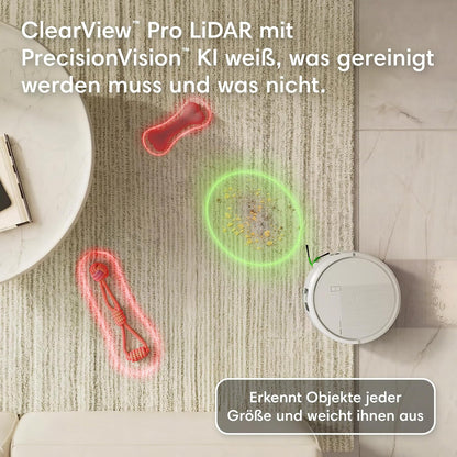 iRobot Roomba® Plus 575 Combo Roboter + AutoWash™ Station, 25Kpa, Multifunktions‑Station,Wäscht und trocknet die Wischpads bei heißer Temperatur, Clearview LiDAR+Kamera, Entleert-Sich, Schwarz