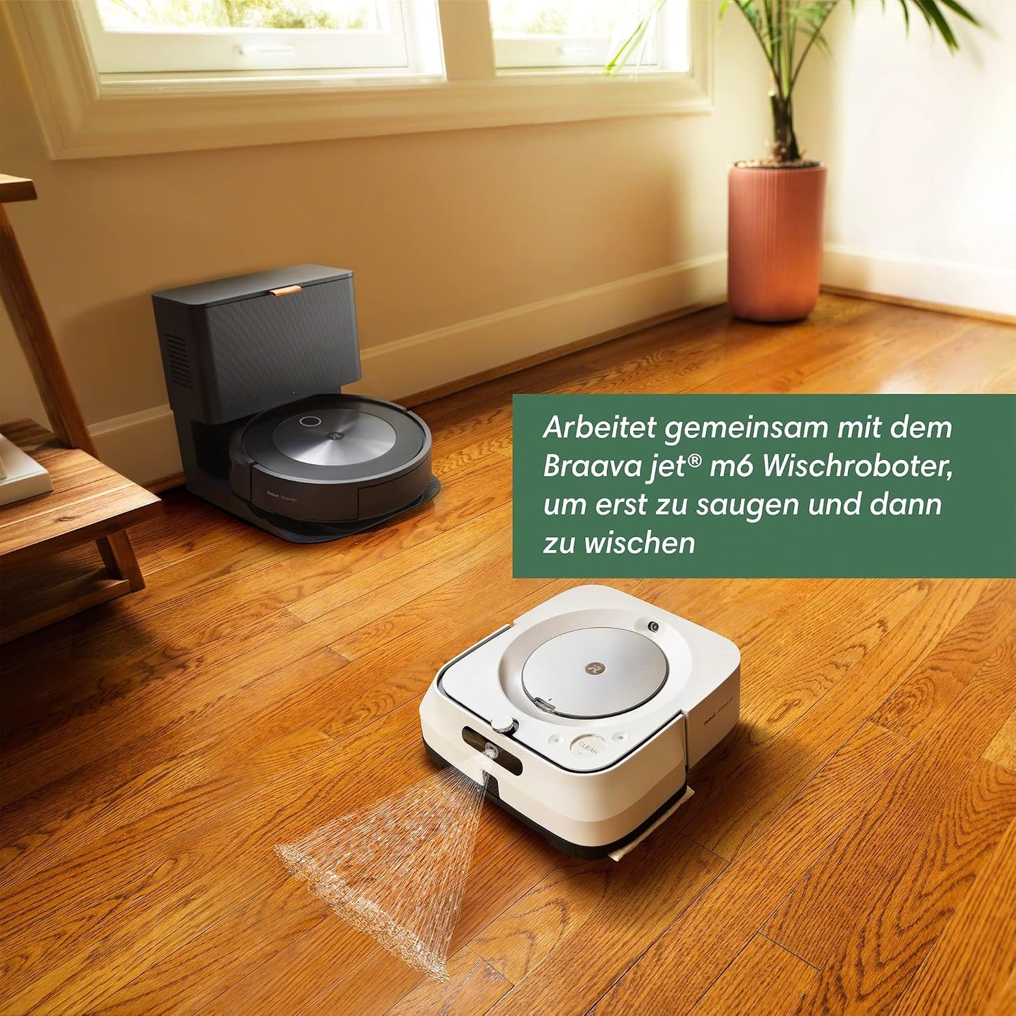 iRobot Roomba j7+ (j7556) WLAN-fähiger Saugroboter mit autom. Absaugstation, Objekterkennung und -vermeidung, Kartierung, 3-Stufen-Reinigung, gezielte Raum- oder Bereichsreinigung, Farbe: Espresso