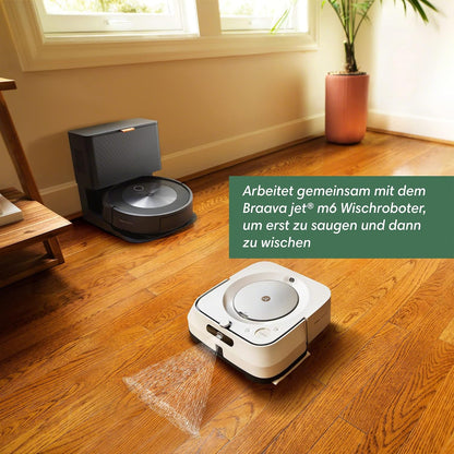 iRobot Roomba j7+ (j7556) WLAN-fähiger Saugroboter mit autom. Absaugstation, Objekterkennung und -vermeidung, Kartierung, 3-Stufen-Reinigung, gezielte Raum- oder Bereichsreinigung, Farbe: Espresso